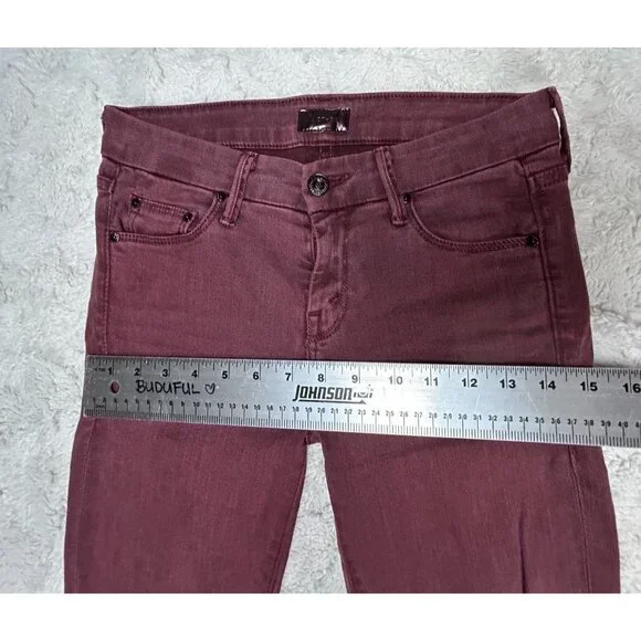 Mother Women's The Looker Crop Pop Slim Fit Jeans Size 25 Burgundy Mid-Rise